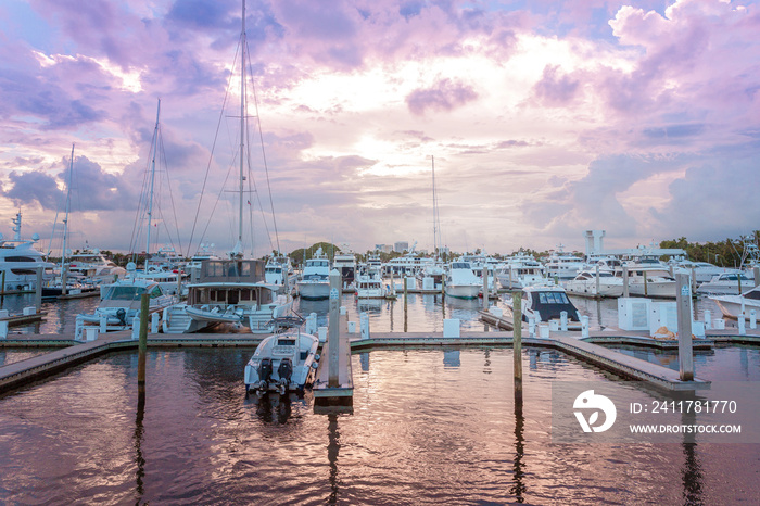 Yachts moored at Fort Lauderdale marina. Ft. Lauderdale is known as the Venice of America, due to its extensive and intricate canal system.