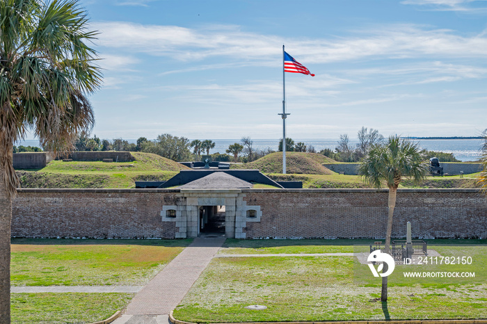 The entrance to Fort Moultrie on SULLIVAN’S ISLAND, SC, USA. It overlooks Charleston Harbor.