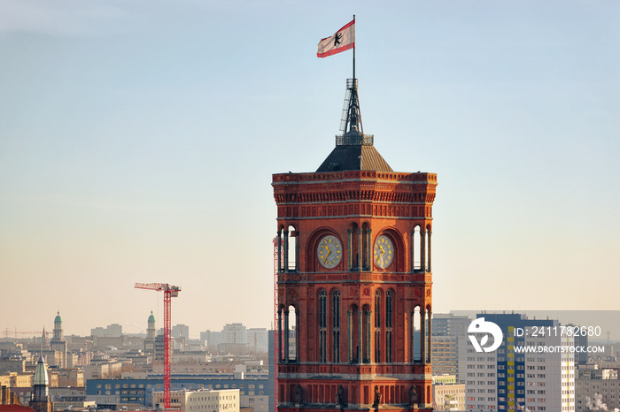 Rotes Rathaus with flag at German City centre in Berlin