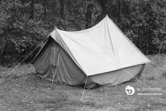 Old canvas tent in tourist camp in summer