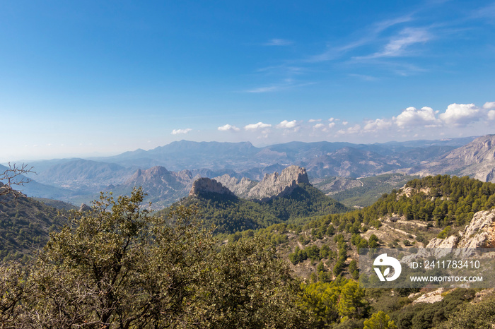 mount castellet with a blue cloudy sky. Landscape located in Finestrat, in the Valencian Community, Alicante, Spain