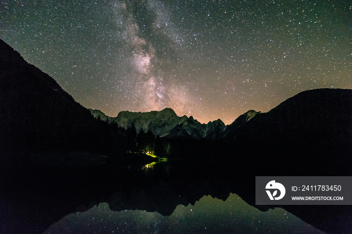 Milky way at the lake of Fusine, Italy