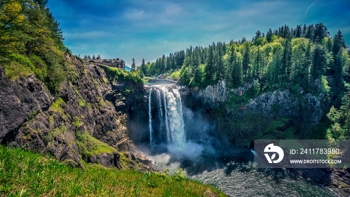 Snoqualmie Falls near Bellevue, Washington, United States shot during the middle of the day.