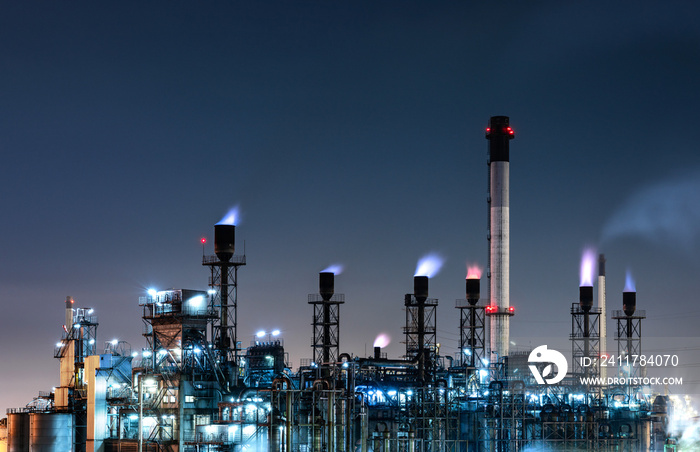 Industrial view oil and gas refinery,Detail of equipment oil pipeline steel at night background