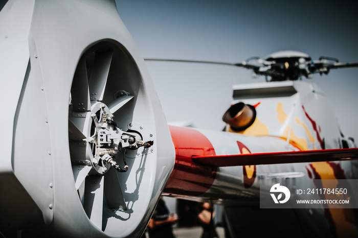 Close up detail of helicopter tail rotor.