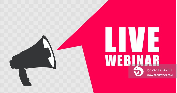 Live Webinar Icon Flat Design with megaphone. illustration