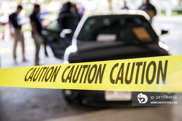 caution tape protect vehicle in crime scene investigation training