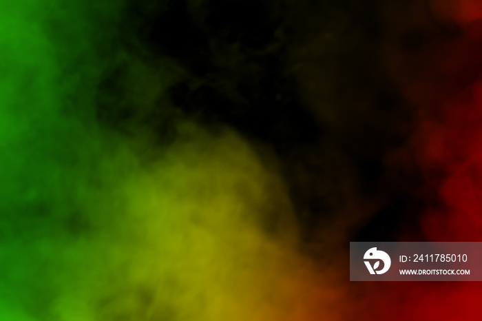 abstract background smoke curves and wave reggae colors green, yellow, red colored in flag of reggae music