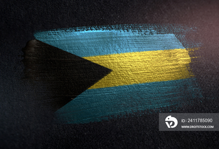 The Bahamas Flag Made of Metallic Brush Paint on Grunge Dark Wall