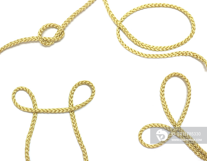 collection of gold rope on white background