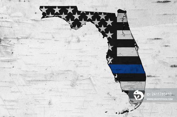 American thin blue line flag on map of Florida