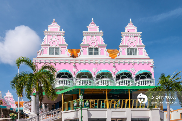 Beautiful Dutch colonial architecture in Oranjestad, Aruba.