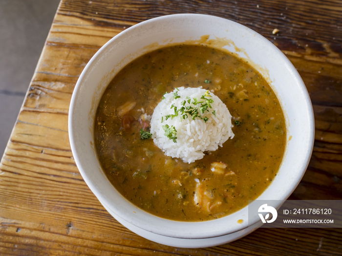 Delicious Cajun style gumbo seafood rice