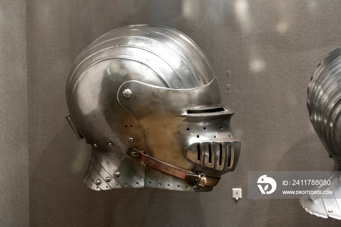 Medieval armor iron helmet detail