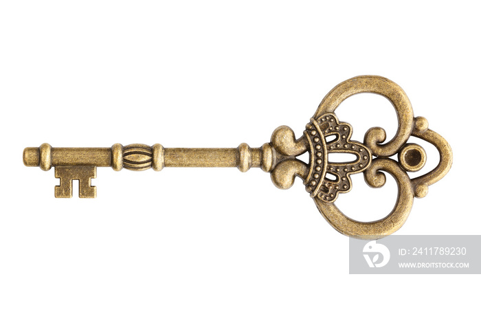 Old key isolated on white background with clipping path