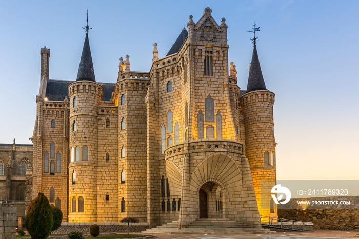 Famous landmark Astorga Epsiscopal Palace, in Astorga, Leon, Spain.