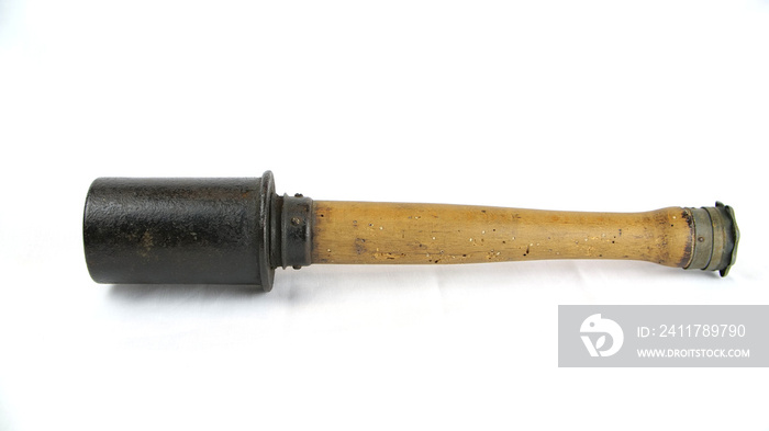 WW1 German Stick Grenade Model 1916. These grenades were use in large quantities by the German Army during the Great War. It includes a belt clip. Grenades were particularly useful in trench warfare.