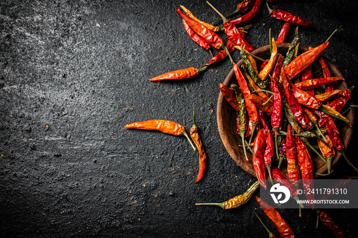 A full plate of dried chili peppers.