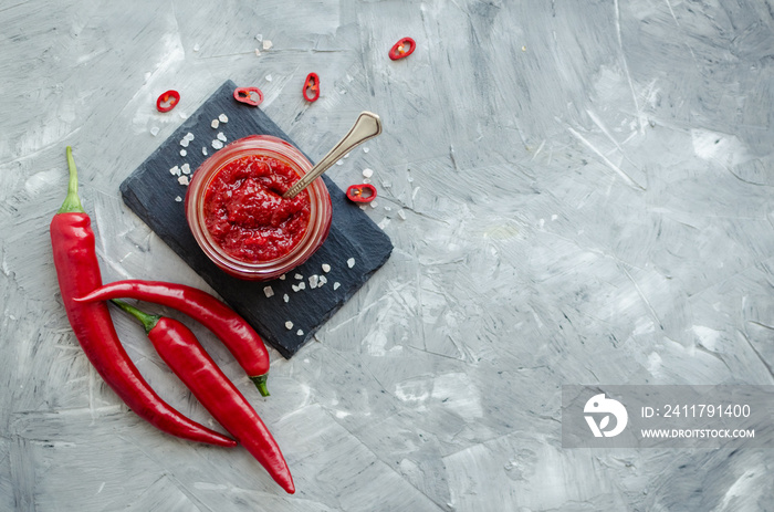 Red hot chili jam with fresh ingredients