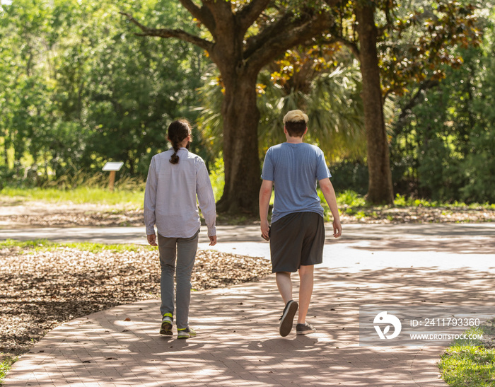 unknown friends take a walk after work