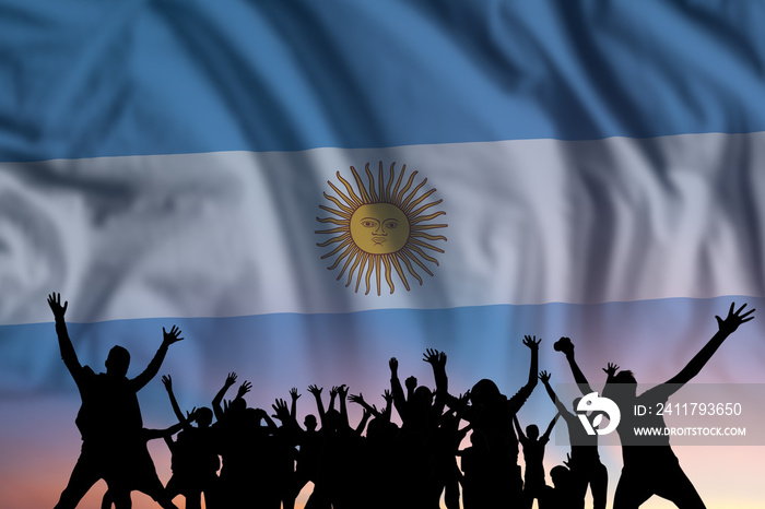People and flag on day of Argentina