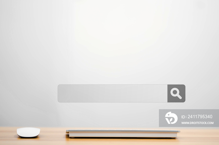 searching bar for job internet search engine and seo with computer mouse and keyboard on table no people