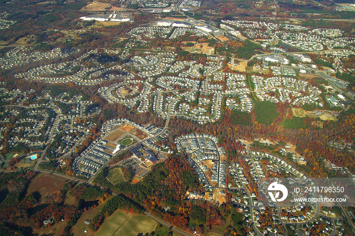 Aerial view of suburban homes