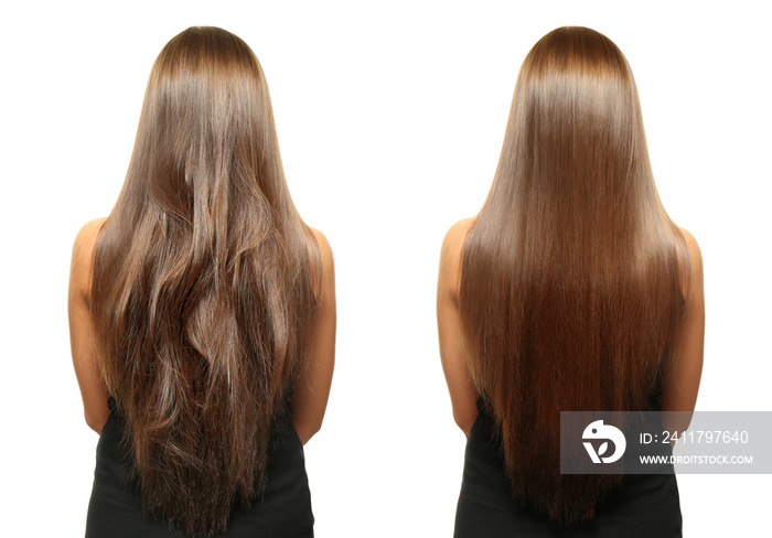 Woman with long hair on white background