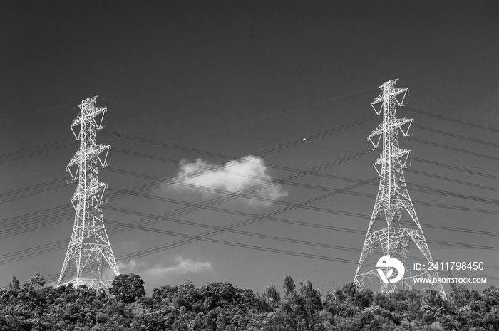 Electric pylon and electric line with blue sky background