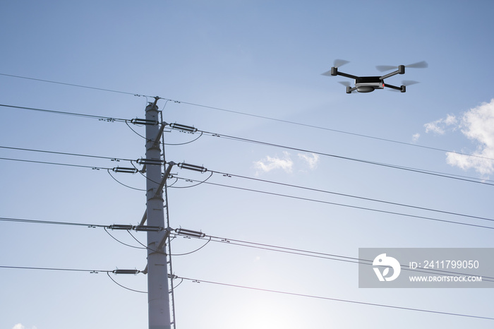 drone inspecting electricity power lines