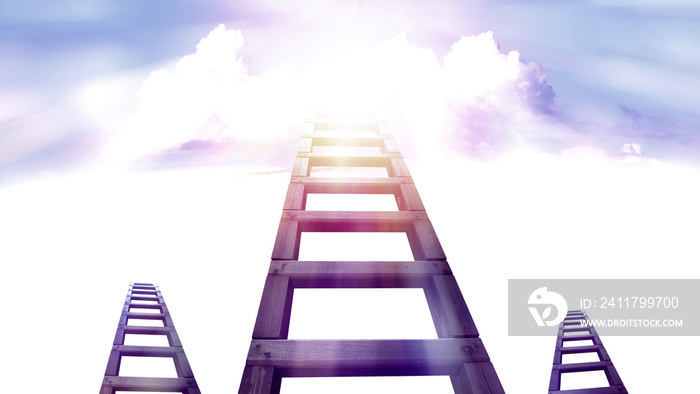 ladder to the sky with white cloud,  step to success