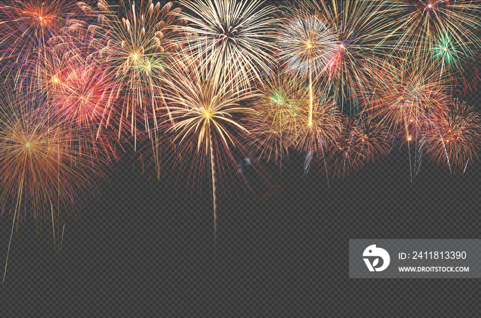 Multicolor Firework Celebration over the working space for text with bokeh background, Greeting and 