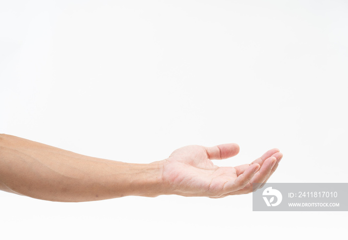 Asian man hand arm on white background