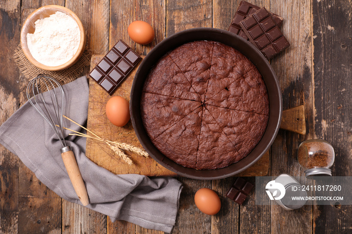 chocolate pie on wood background