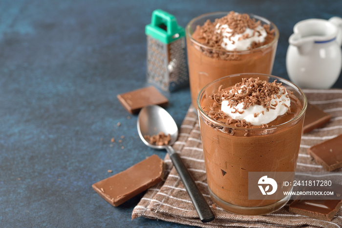 French chocolate mousse in a glass