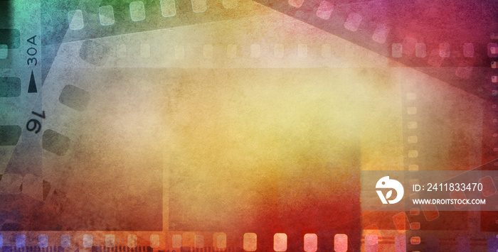 Colorful film strip frames movie background