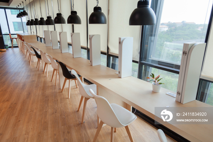 modern table and chair in empty reading room