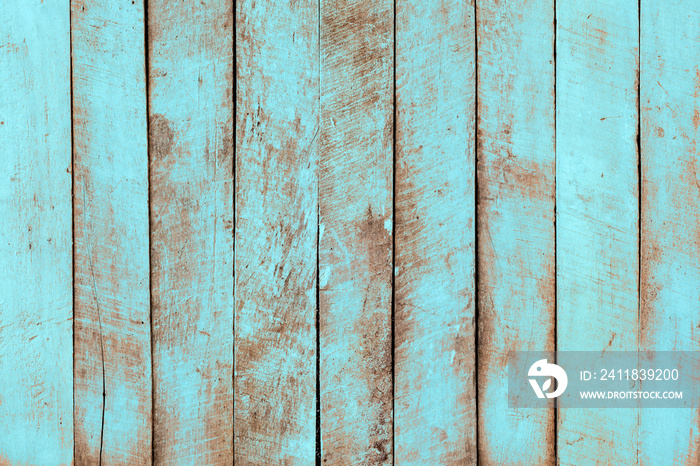 Vintage beach wood background - Old weathered wooden plank painted in turquoise blue pastel color.