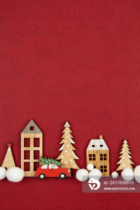 红色背景下的玩具木屋圣诞作文