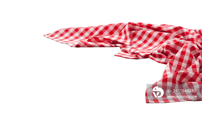 红白格纹桌布隔离。餐巾特写俯视模型