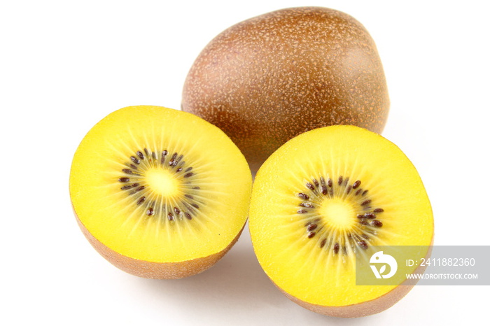 fresh yellow kiwi fruits isolated on a white background