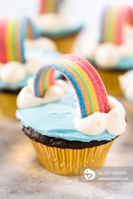 Unicorn rainbow chocolate cupcake