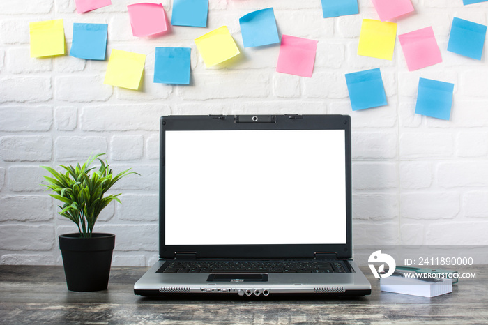 Stylish workspace with computer on home. Mockup