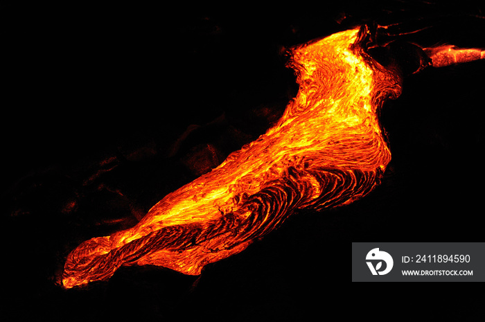 夏威夷大岛火山爆发的炽热熔岩