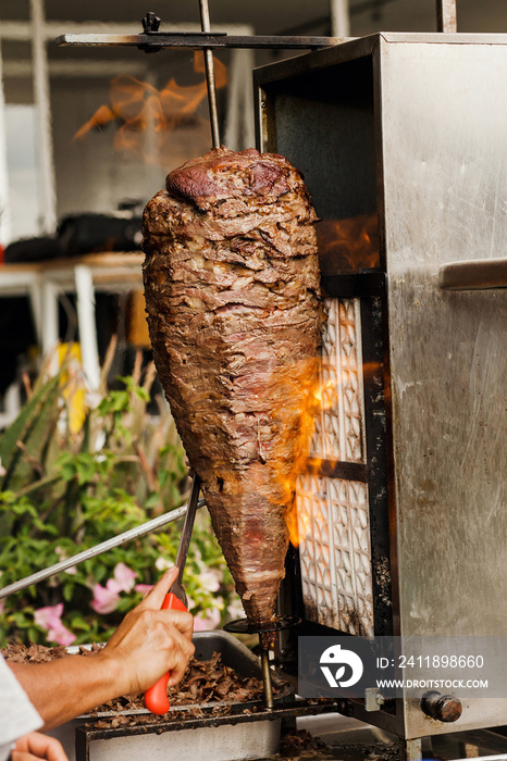 Trompo de carne and Mexican Tacos al Pastor in Mexico city