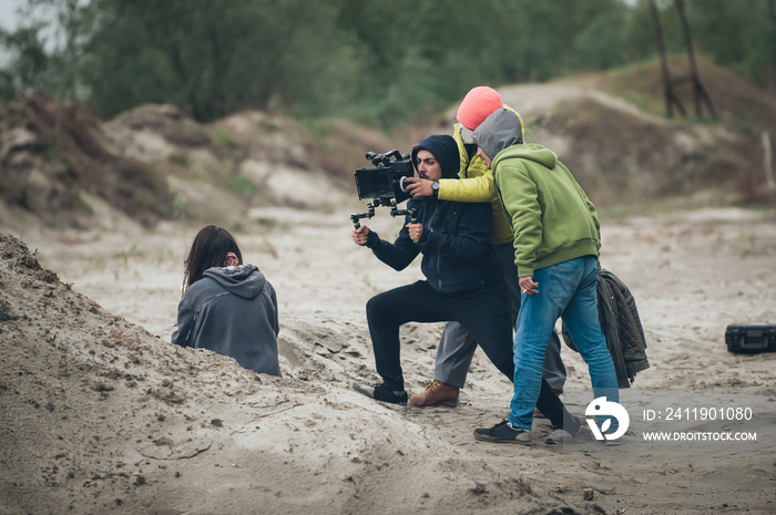 Behind the scene. Actress in front of the camera