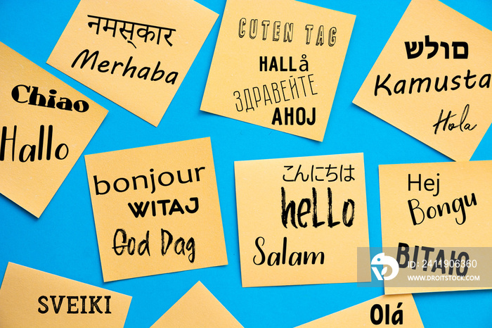 World hello day. Card with speech bubbles with word  Hello  on different languages, Holiday November