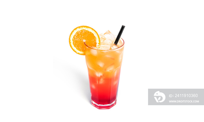 Tequila sunrise cocktail isolated on a white background.