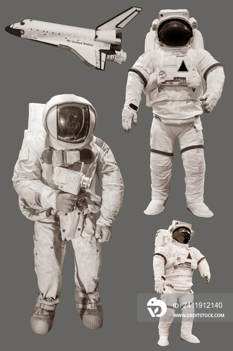 宇航员和航天飞机被隔离在灰色背景下