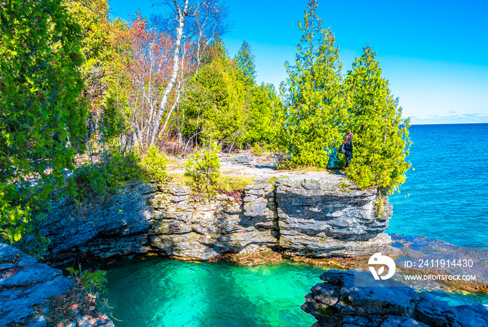 Cave Point Country Park at Door County in Wisconsin